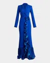 Tadashi Shoji Pleated Ruffle Trumpet Gown In Mystic Blue
