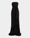 Tadashi Shoji Pleated Strapless Ruffle Gown In Black