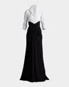 Tadashi Shoji Textured Crepe And Taffeta Draped Gown In Ivoryblack