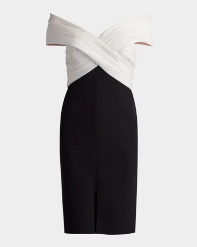 Tadashi Shoji Pleated Two-tone Crepe & Taffeta Dress In Ivoryblack