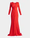 Tadashi Shoji Plunge Twist-front Crepe Gown