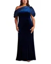 Tadashi Shoji Copley Shoulder Drape Velvet Gown - Plus Size In Navy