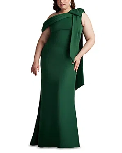 Tadashi Shoji Plus One Shoulder Crepe Gown In Bamboo