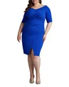 Tadashi Shoji Plus Size Pleated Faux-wrap Crepe Midi Dress In Mystc