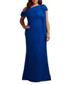 Tadashi Shoji Plus Size Cassia Bow-shoulder Crepe Gown In Blue