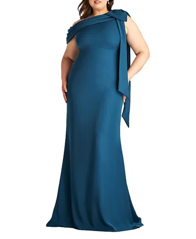 TADASHI SHOJI PLUS SIZE CASSIA BOW-SHOULDER CREPE GOWN