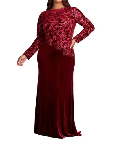 Tadashi Shoji Plus Size Gatlin Sequin Burnout Gown In Red