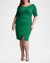 Tadashi Shoji Plus Size Pleated Faux-wrap Crepe Midi Dress In Bamboo