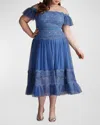 Tadashi Shoji Elise Embroidered Midi Dress In Blue Stone