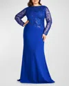 TADASHI SHOJI PLUS SIZE SEQUIN EMBROIDERED CREPE TRUMPET GOWN