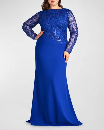 Tadashi Shoji Sequin Floral Long Sleeve Gown In Mystic Blue