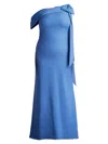 Tadashi Shoji, Plus Size Women's Plus One-shoulder Crepe Sheath Gown In Cadet Blue