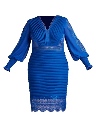 Tadashi Shoji, Plus Size Women's Plus Pleated Lace-trimmed Sheath Dress In Mystic Blue