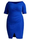 Tadashi Shoji, Plus Size Women's Ruched Crepe Bodycon Dress In Mystic Blue