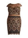 Tadashi Shoji, Plus Size Women's Sequined Lace Cocktail Dress In Copper Shadow Black