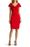 Tadashi Shoji Textured Crepe Portrait Collar Dress In Red Rock