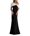 Tadashi Shoji One-shoulder Draped Crepe Gown In Black/ivory