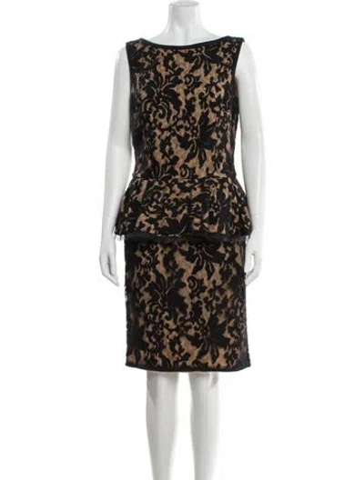 Pre-owned Tadashi Shoji Printed Knee-length Dress In Black