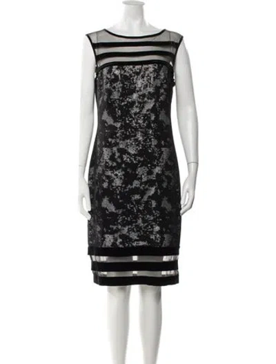 Pre-owned Tadashi Shoji Printed Knee-length Dress In Black