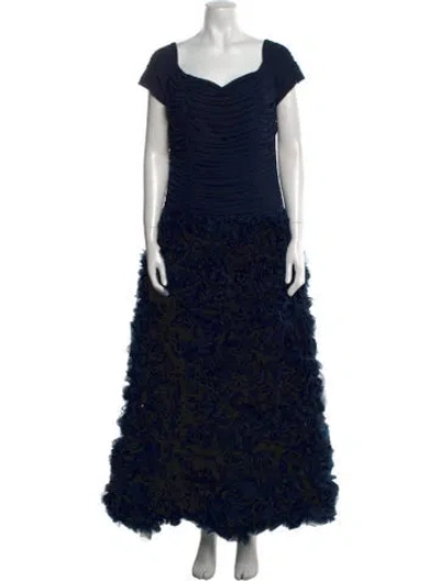 Pre-owned Tadashi Shoji Printed Long Dress In Blue