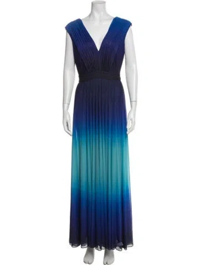 Pre-owned Tadashi Shoji Printed Long Dress In Blue