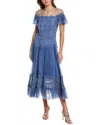 Tadashi Shoji Elise Embroidered Midi Dress In Blue