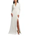 Tadashi Shoji Pullman Draped High Slit Gown In Ivory