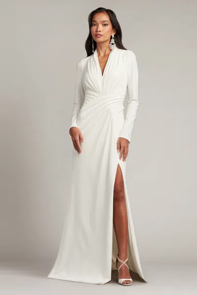 Tadashi Shoji Pullman Draped High Slit Gown In White