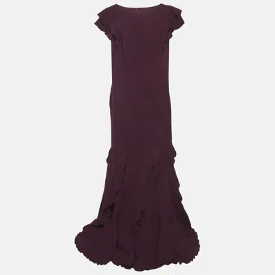 Pre-owned Tadashi Shoji Purple Textured Stretch Knit Flared Maxi Dress Xxl