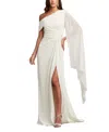 Tadashi Shoji Quill Draped Cape Sleeve Gown In Ivory