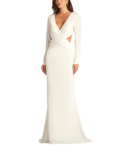 Tadashi Shoji Radley Long Sleeve Cutout Gown In Ivory