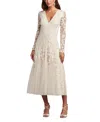 Tadashi Shoji Cfe25400m Short Long Sleeve Fitted Lace Cocktail Dress In Ivory