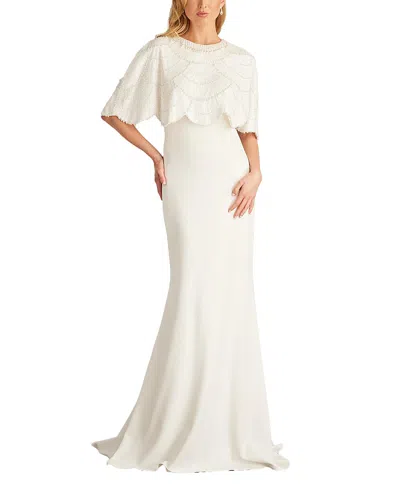 Tadashi Shoji Reba Embellished Cape Overlay Bridal Gown In Ivory