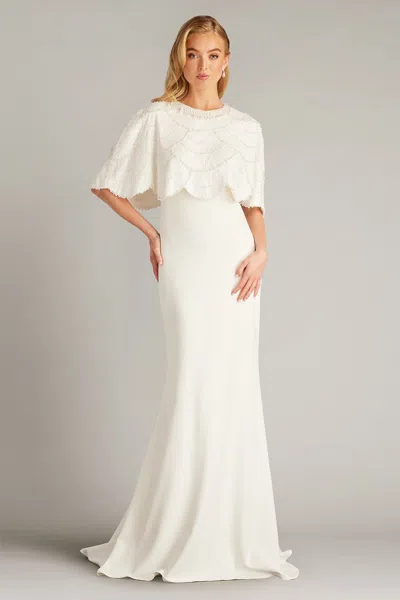 TADASHI SHOJI REBA EMBELLISHED CAPE OVERLAY BRIDAL GOWN
