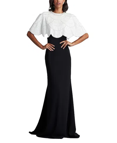 Tadashi Shoji Sequin Cape Bodice Gown In Ivory/black