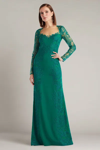 Tadashi Shoji Cit25658l Longsleeve Mother Of The Bride Lace Dress In Green