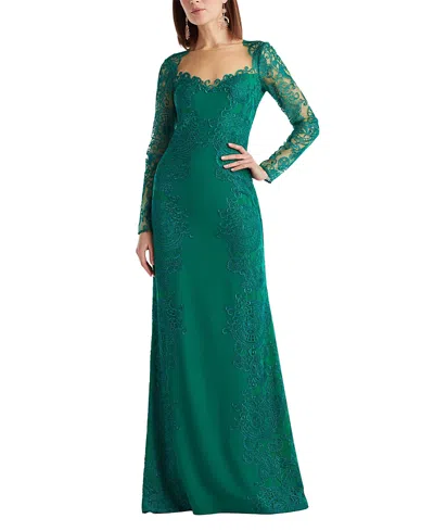 Tadashi Shoji Cit25658l Longsleeve Mother Of The Bride Lace Dress In Green