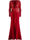 Tadashi Shoji Renton Sequin Embroidered Panel Gown In Red
