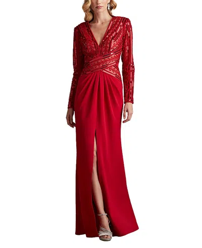 Tadashi Shoji Renton Sequin Embroidered Panel Gown In Red