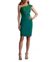 Tadashi Shoji Reya One-shoulder Embroidered Illusion Dress In Green