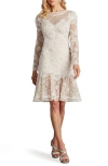 Tadashi Shoji Cfe25400m Short Long Sleeve Fitted Lace Cocktail Dress In White