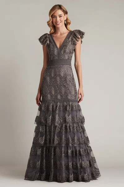 TADASHI SHOJI RHONE TIERED EMBROIDERED TULLE GOWN