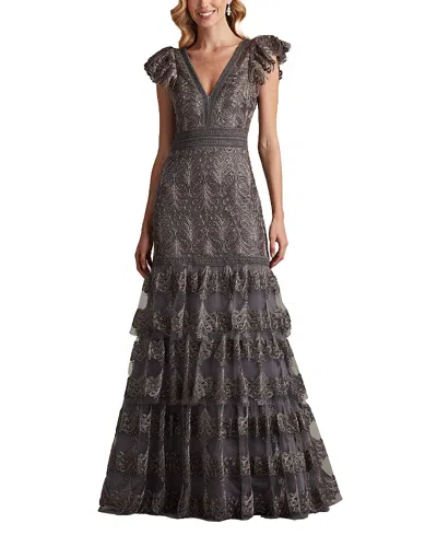TADASHI SHOJI RHONE TIERED EMBROIDERED TULLE GOWN