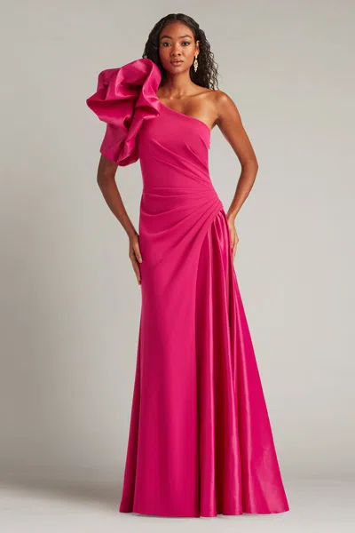 Tadashi Shoji Romay Pouf Sleeve Contrast Gown In Pink