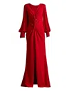 Tadashi Shoji Sahana Bishop Sleeve Plunge Gown In Red