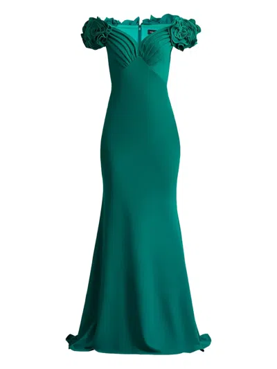 Tadashi Shoji Ruched Gown In Green