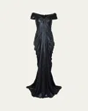 Tadashi Shoji Twist-front Metallic Jersey Column Gown In Titanium