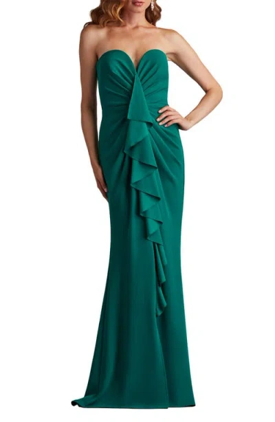 TADASHI SHOJI TADASHI SHOJI RUFFLE FRONT STRAPLESS GOWN