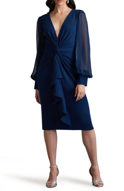 Tadashi Shoji Ruffle Long Sleeve Chiffon Dress In Midnight