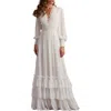 Tadashi Shoji Ruffle Pleated Long Sleeve Chiffon Gown In Gray
